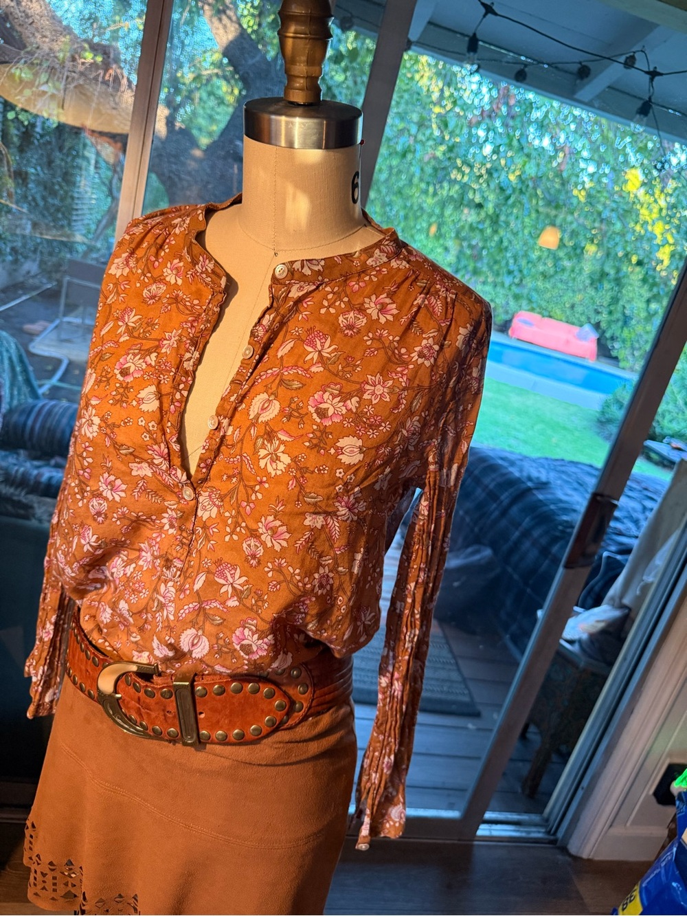 Isabel Marant beige Floral Button-Front Blouse with Pink Accents
